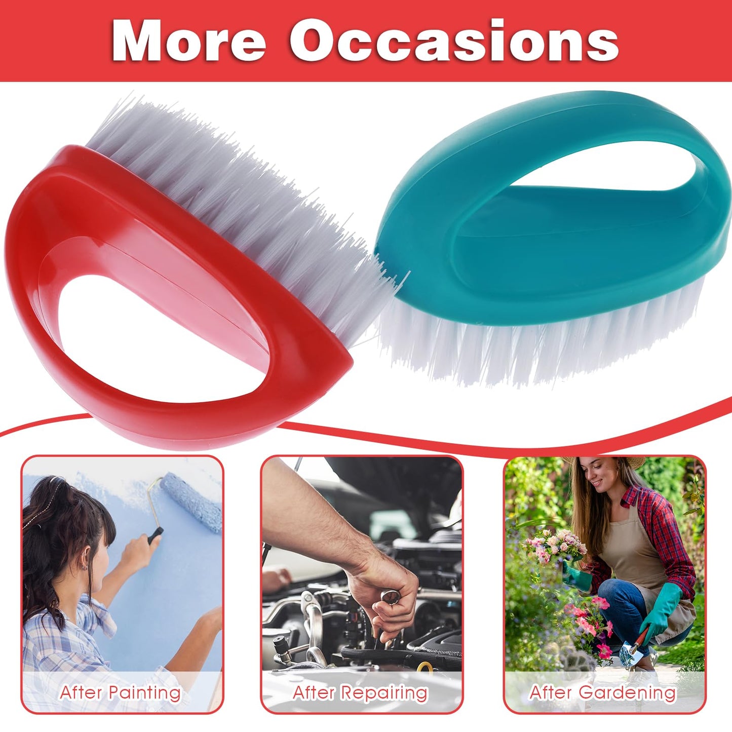 HJZHII 2 Pcs Hand and Nail Brush, Nail Clippers Heavy Duty Scrub Clean Brushes with Nylon Bristles for Cleaning Soft Stiff Fingernails Fingers Toes and Nails Scrubber Men Women(Red, Blue)