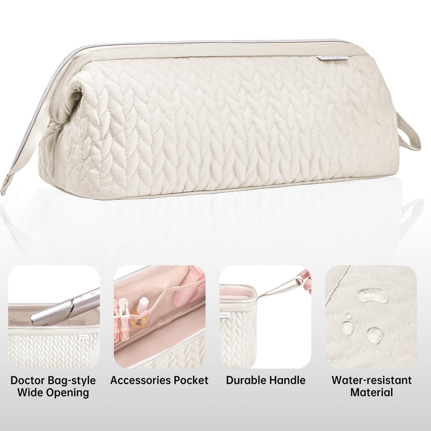 KarSyon Shark Flex Style Case for Dyson Airwrap Hair Dryer Brush Revlon Hair Tools Travel Bag Carrying Case Flat Curling Iron Organizer (Beige)