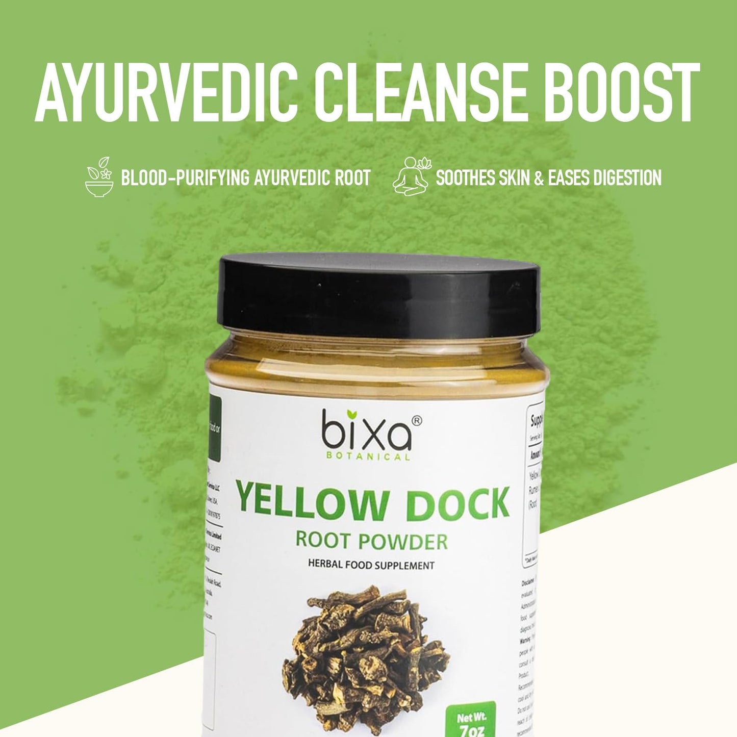 bixa BOTANICAL Yellow Dock Root Powder | Rumex Crispus | 200 GMS / 7 OZ | Ayurvedic Herbal Supplement | Gluten Free, Non-GMO, Steam Treated, Vegan, 100% Pure.