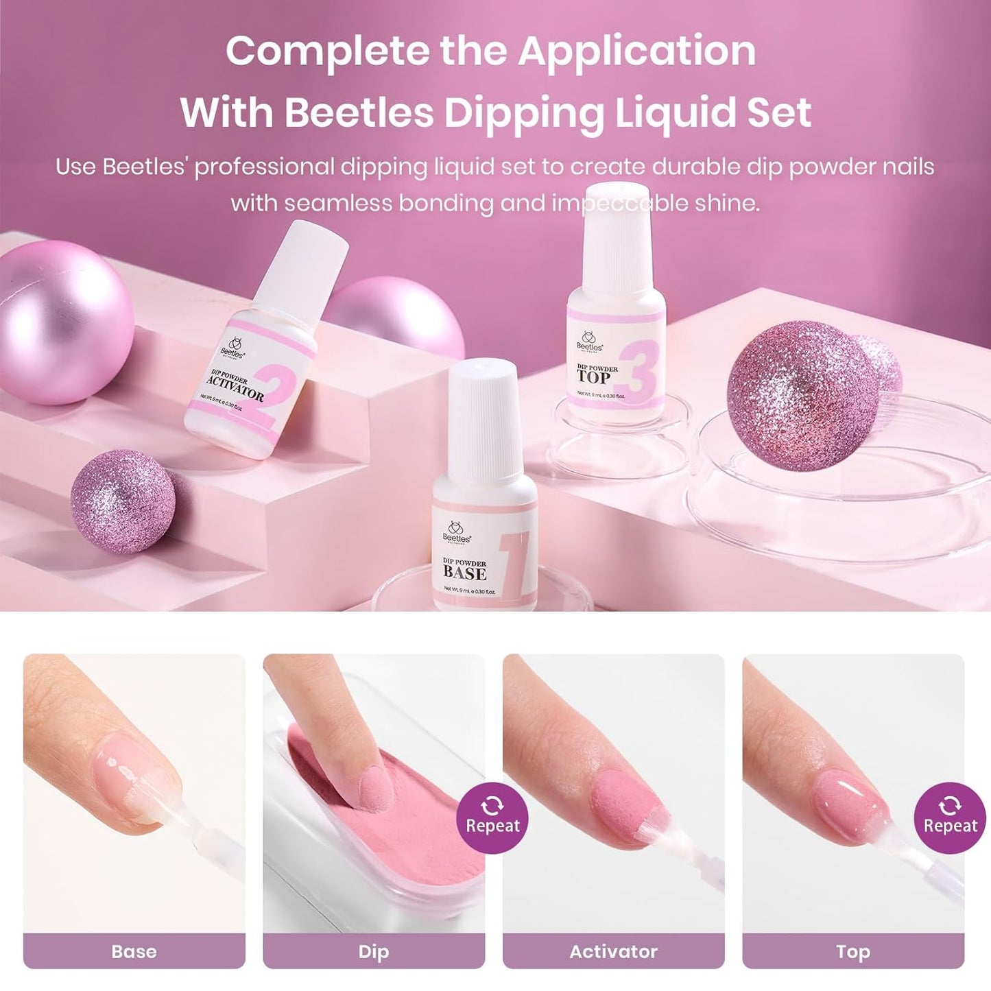 Beetles 20-Color Pink Nude Dip Powder Nail Kit - Jelly Effect & Glitter for DIY Manicure