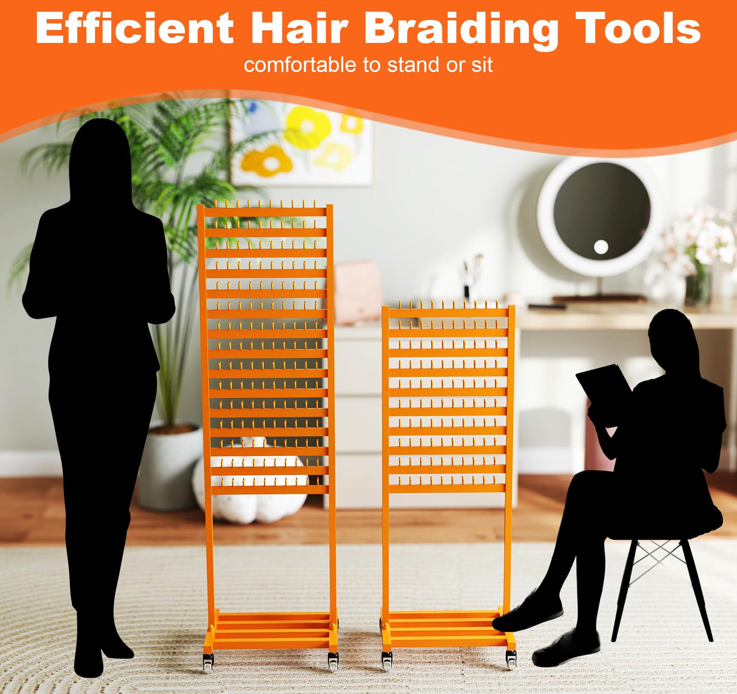 Suuiwau Adjustable Braiding Hair Rack 300 Pegs,2-Sided Metal Braiding Rack Stand with Wheels Hair Separator Braid Rack for Hair Stylist