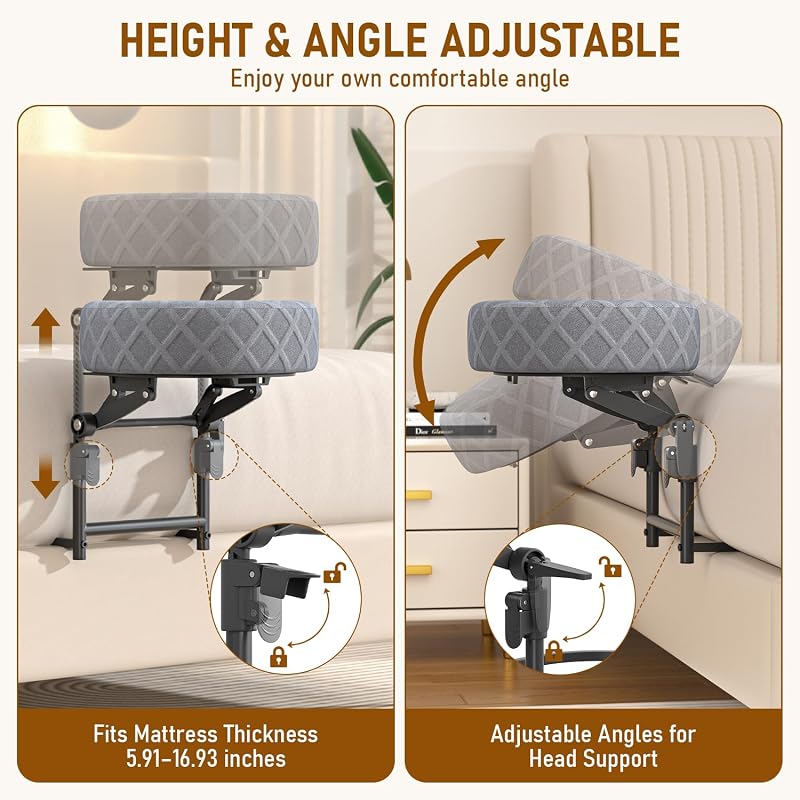 Massage Headrest for Bed with Grey Face Cradle, Height Adjustable to 19 in