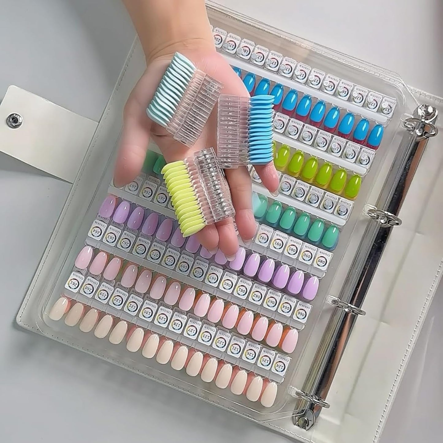 Magnetic Nail Swatches Book, Nail Swatches Book, Professional Nails Art Salon Design Display Booklet for Manicurist, No Need Pasting and Glue (White,180 Colors)