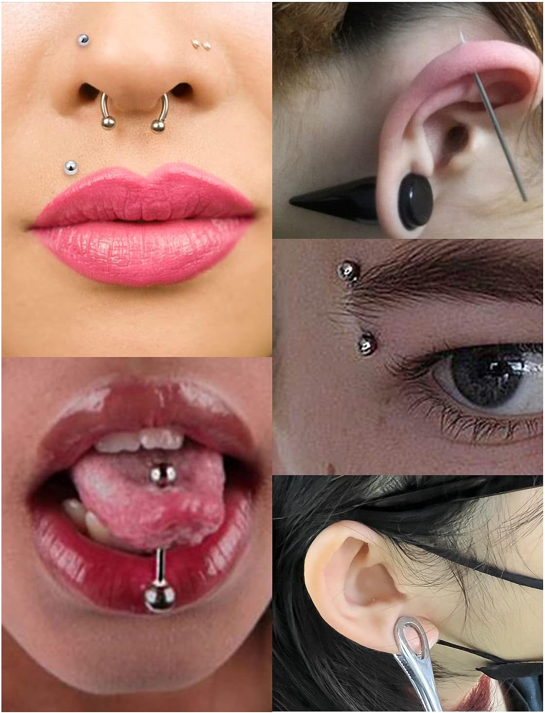 316L Surgical Steel Body Piercing Tools Kit - 9 Styles for Nose, Septum, Lip, Tongue & More