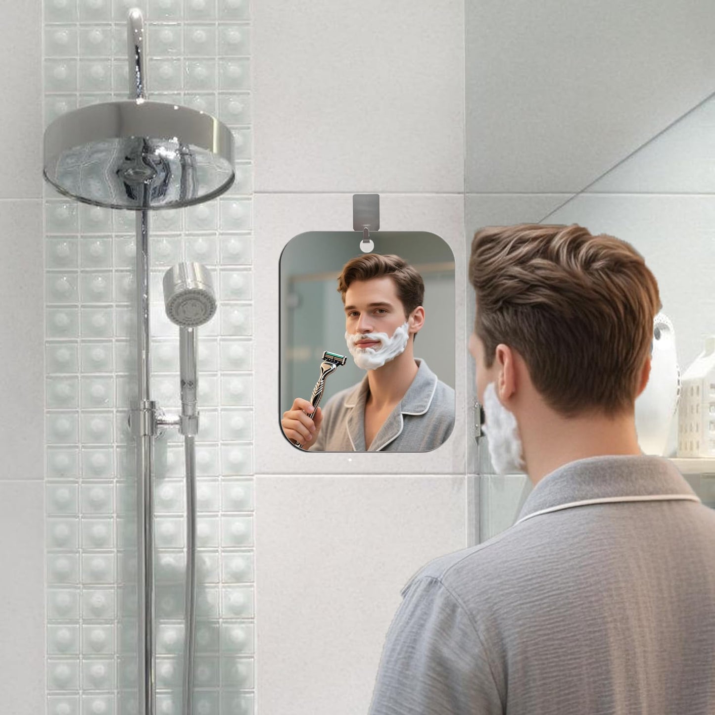 JIANGLAN Shower Mirror Fogless for Shaving, Bathroom No Fog Shaving Mirror, Anti Fog Makeup Small Mirror Travel Camping, Shatterproof Men's Woman Locker