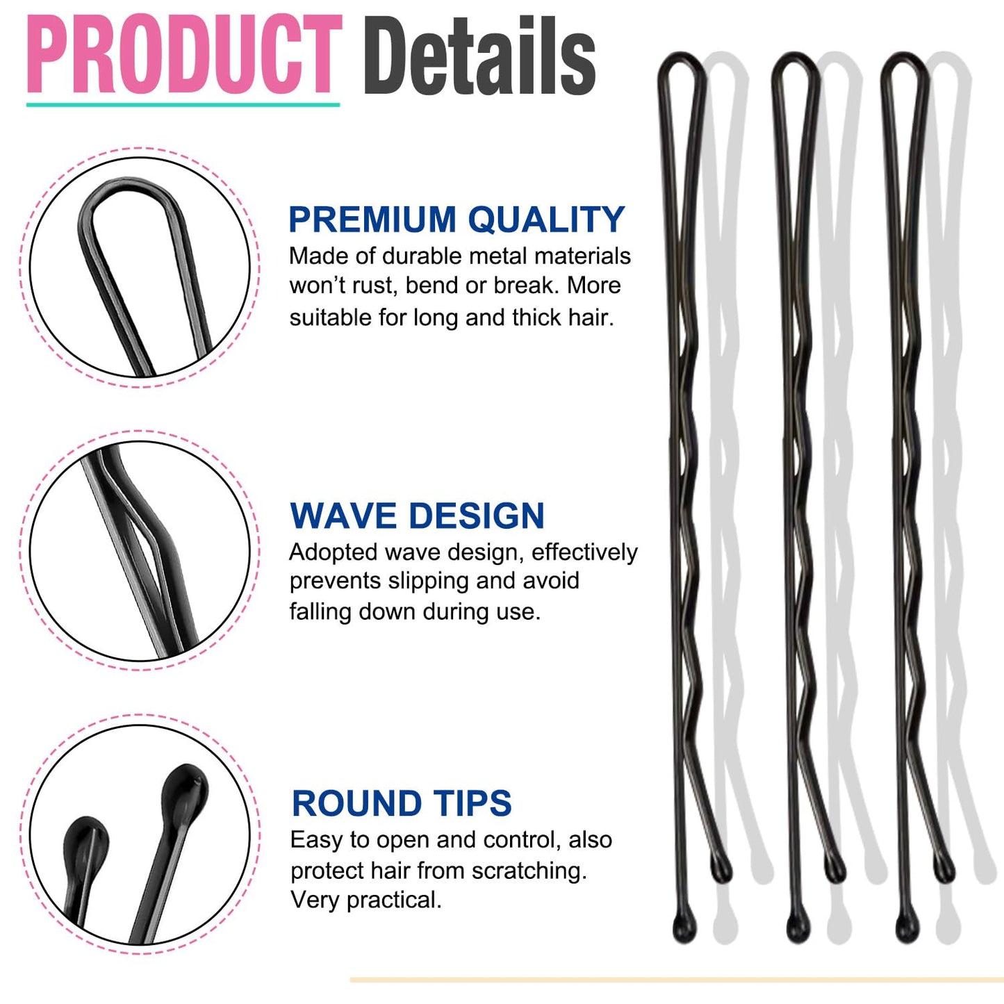 240PCS Large Bobby Pins Black Jumbo Bobby pins Black Long Hair Pins Clips for Women Girls with Box for Women Girls, 2.75 Inch/7cm