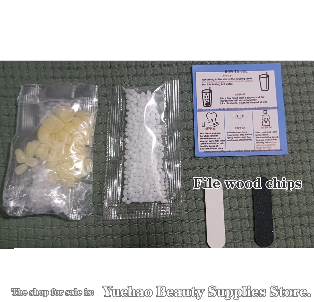 VEZE Tooth Repair Kit-Thermal Fitting Beads Granules and Fake Teeth for Temporary Fixing Missing and Broken Tooth, Moldable Fake Teeth and Thermal Beads Replacement Kit.【Teeth - Piece Yellow】