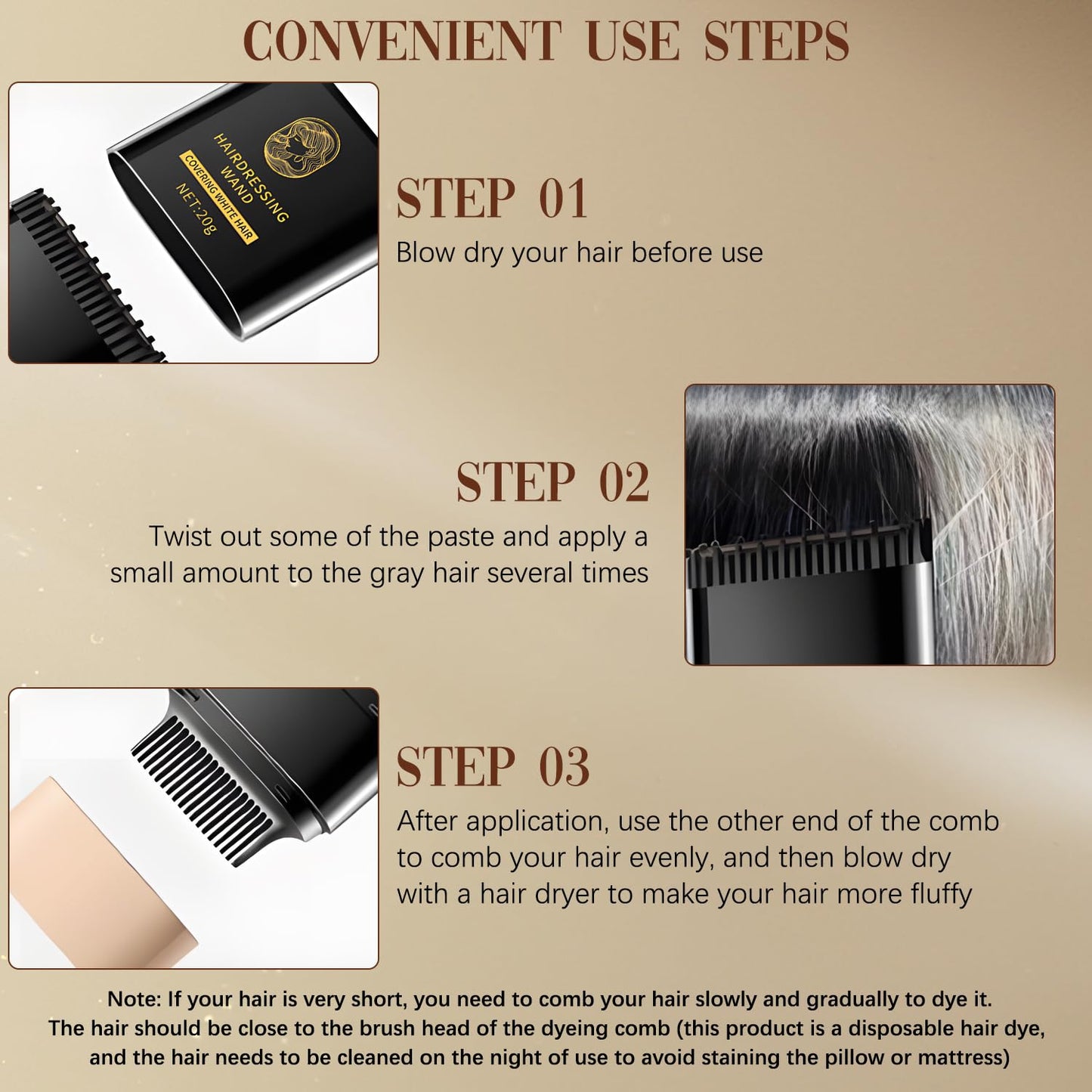 2-in-1 Hair Color Stick & Comb, Waterproof and Sweat-Proof Hair Dye Comb, Instant Convenient Root Touch Up for Gray Hair, Touch up Comb for Women & Men (Chestnut Brown)