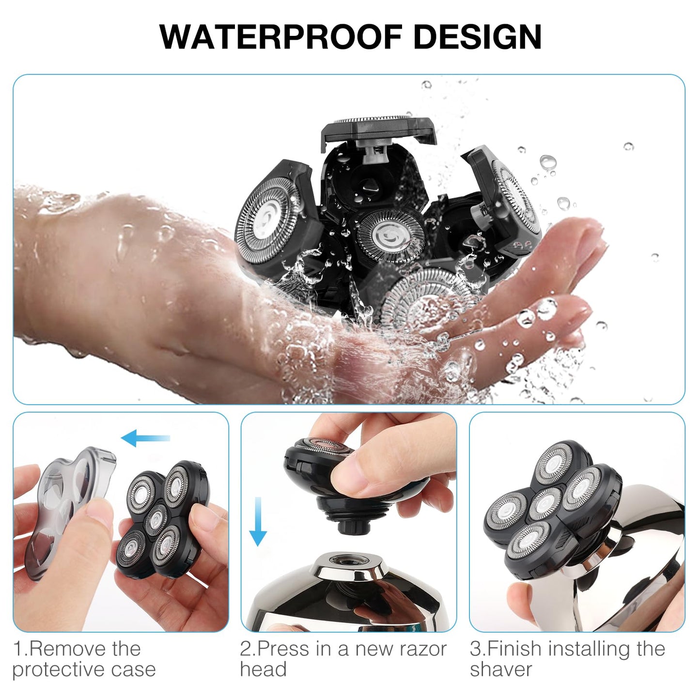 Freedom Universal 3PCS 5 Blades Shaver Replacement Heads Compatible with Freebird Freedom Bird and More 5 Blades Shaver Replacement Heads with Easy Clean Brush