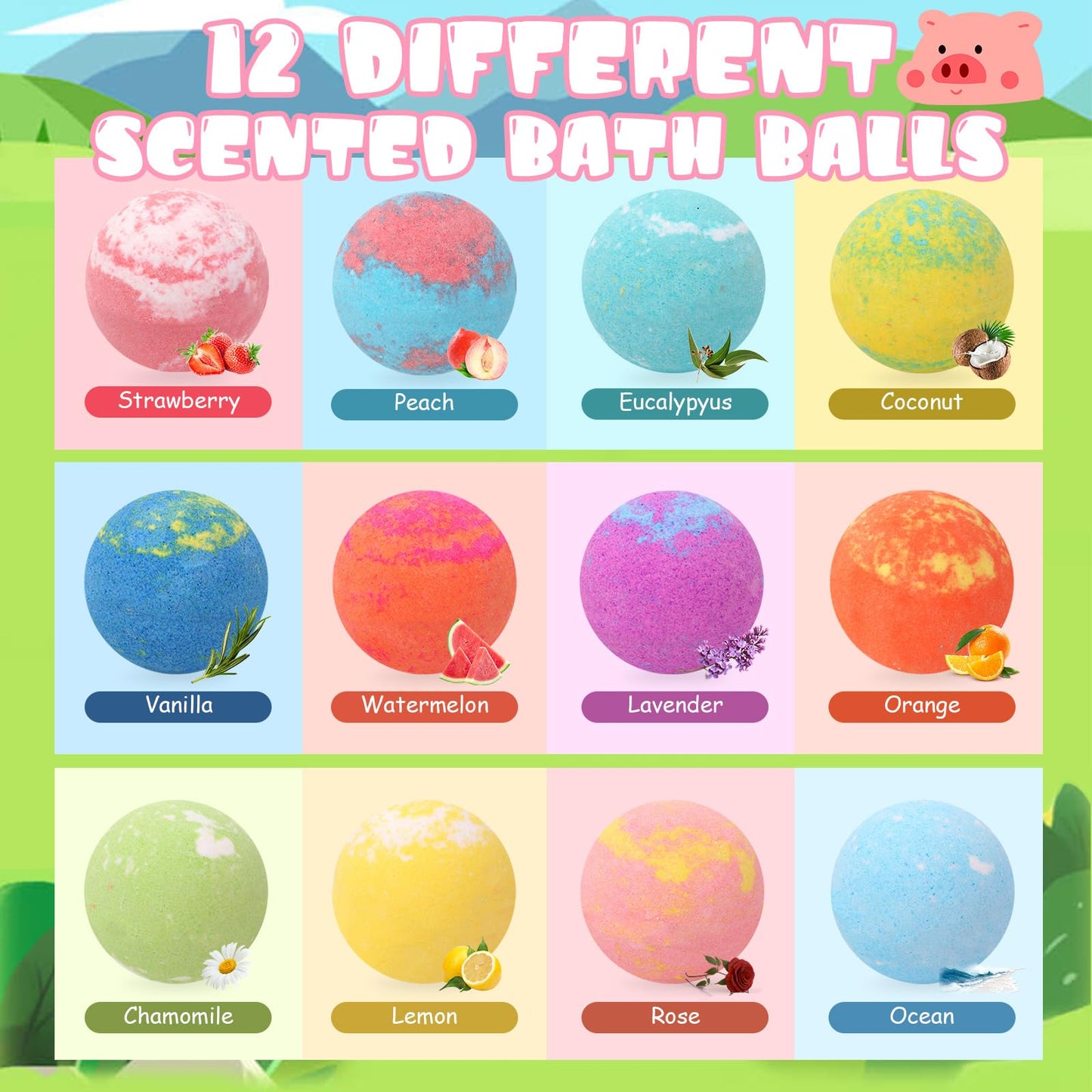 HAPGFS Bath Bombs for Kids with Surprise Inside Kids Organic Bath Bombs Set with Pig Toys Inside for Girls Boys Ideal Christmas Birthday Easter Gift