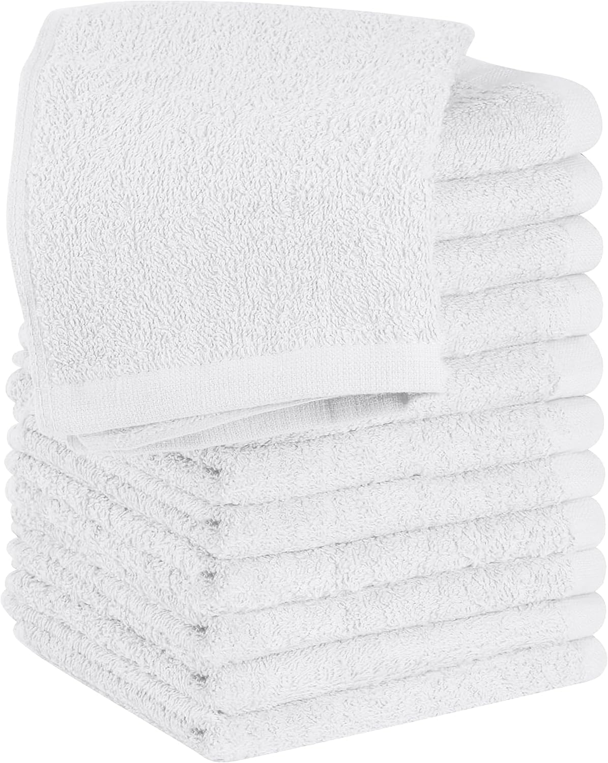 Linteum Textile Supply Premium Washcloths Set 100% Ring Spun Cotton Zero Twist Wash Cloths 12x12 Inches Absorbent Hand Towels Quick Dry Face Towels for Bathroom, Spa, Gym [Pack of 12] White