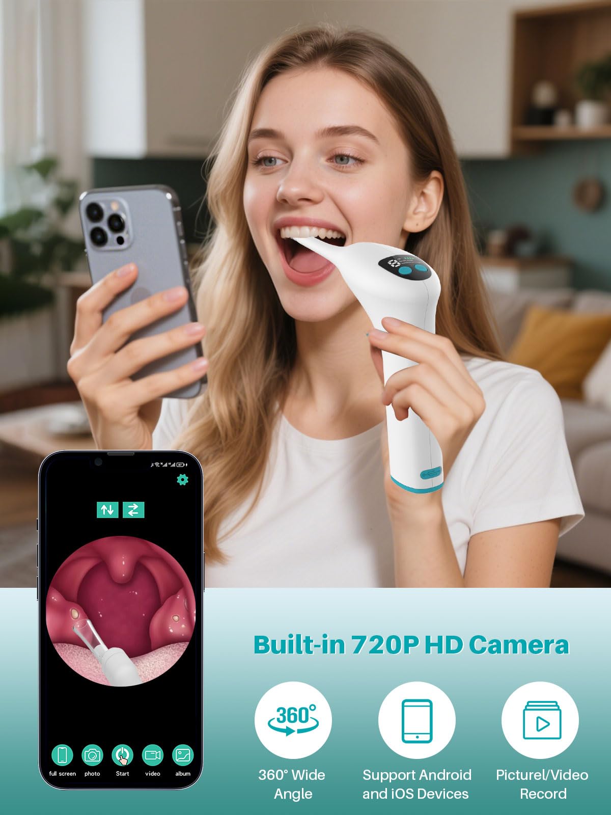 Voraiya Electronic Tonsil Stone Remover Upgraded Version, Built-in Camera and LED Light, 5-Level Suction and 2 Suction Modes Tonsil Stone Vacuum Cleaner, Oral Care Tool, Tonsil Stone Removal Kit