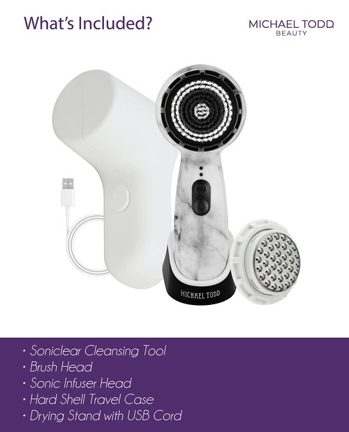 Michael Todd Beauty Soniclear Allure 2024 Best of Beauty Winner Facial Cleansing + Exfoliation Brush System with 3 speeds, Serum Infusion Head + Travel Case
