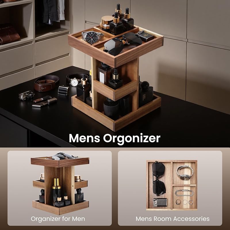 Acacia Wood Cologne Organizer Stand – Multi‑Layer Men’s Perfume Display