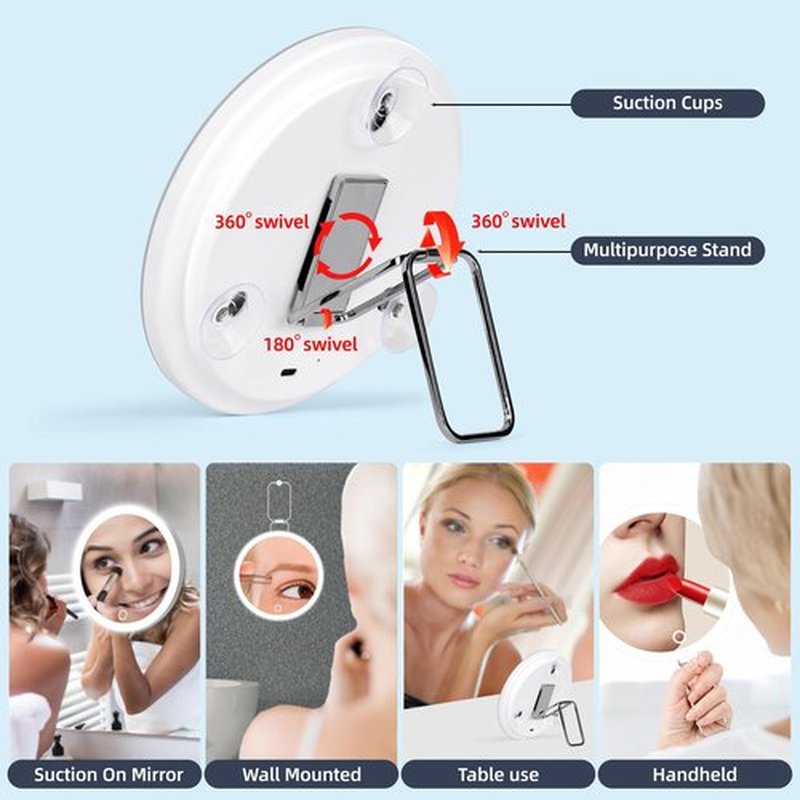 30X Magnifying Mirror with Light, Large 6'' Magnifying Makeup Mirror with Light 30X, Travel Mirror with 30X High Magnification Compact 30X Magnified Mirror with Light, 3 Suction Cup & Adjustable Stand