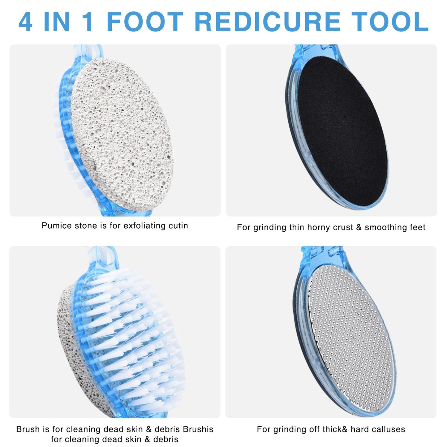 Qiyuda 3 Pcs 4 in 1 Foot Brush, Shower Foot Cleaning Scrubber Pedicure Brush Dead Skin Remover