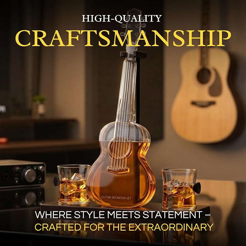 Guitar Whiskey Decanter Set with 2 Glasses | 1000 ml Borosilicate Glass - Acoustic/Classic