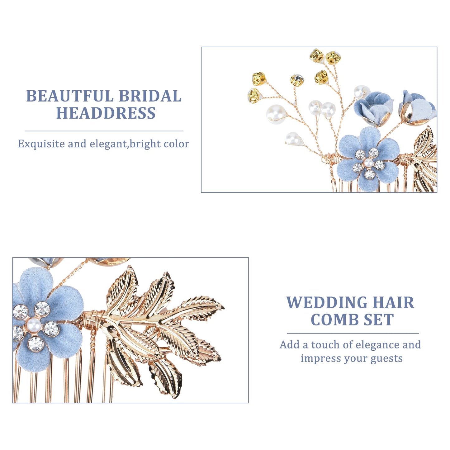BOWINR 5 Pack Wedding Hair Piece Bridal Hair Comb, Blue Flower Rhinestone Hair Accessories Handmade Pearl Crystal Floral Leaf Hair Clip for Women Girls Bride Bridesmaids Prom Wedding Party