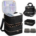 Nail Polish Organizer & Storage Case Holds 84 Bottles 3-Layer PU Leather Bag with UV Lamp (Black) - Detachable & Portable