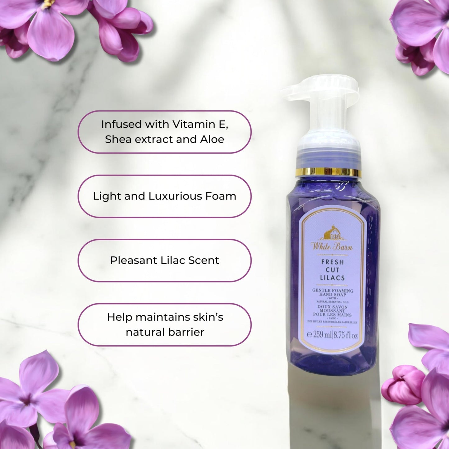 Fresh Cut Lilacs Gentle Foaming Hand Soap 8.75 Ounce Full Size Pump Bottle Wash