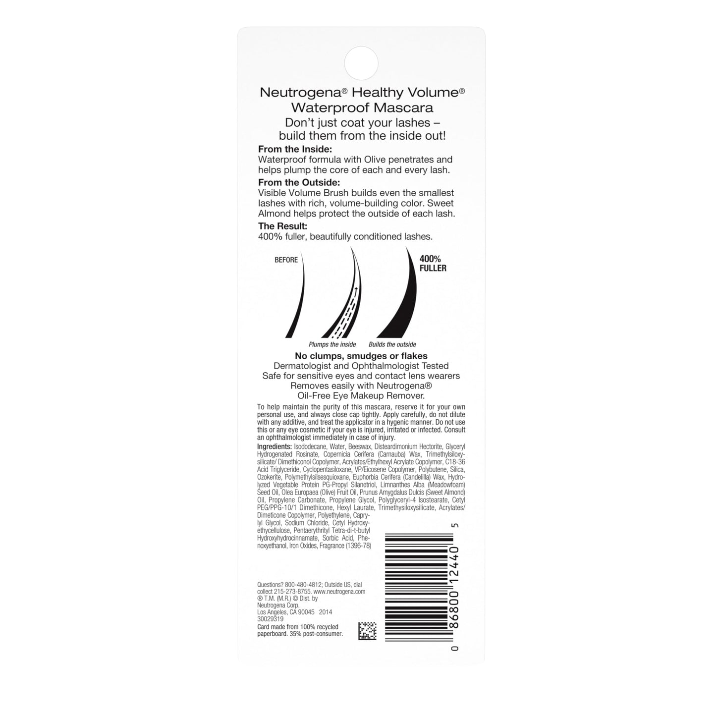 Neutrogena Healthy Volume Lash-Plumping Waterproof Mascara, Volumizing and Conditioning Mascara with Olive Oil to Build Fuller Lashes, Clump-, Smudge- and Flake-Free, Black/Brown 08, 0.21 oz