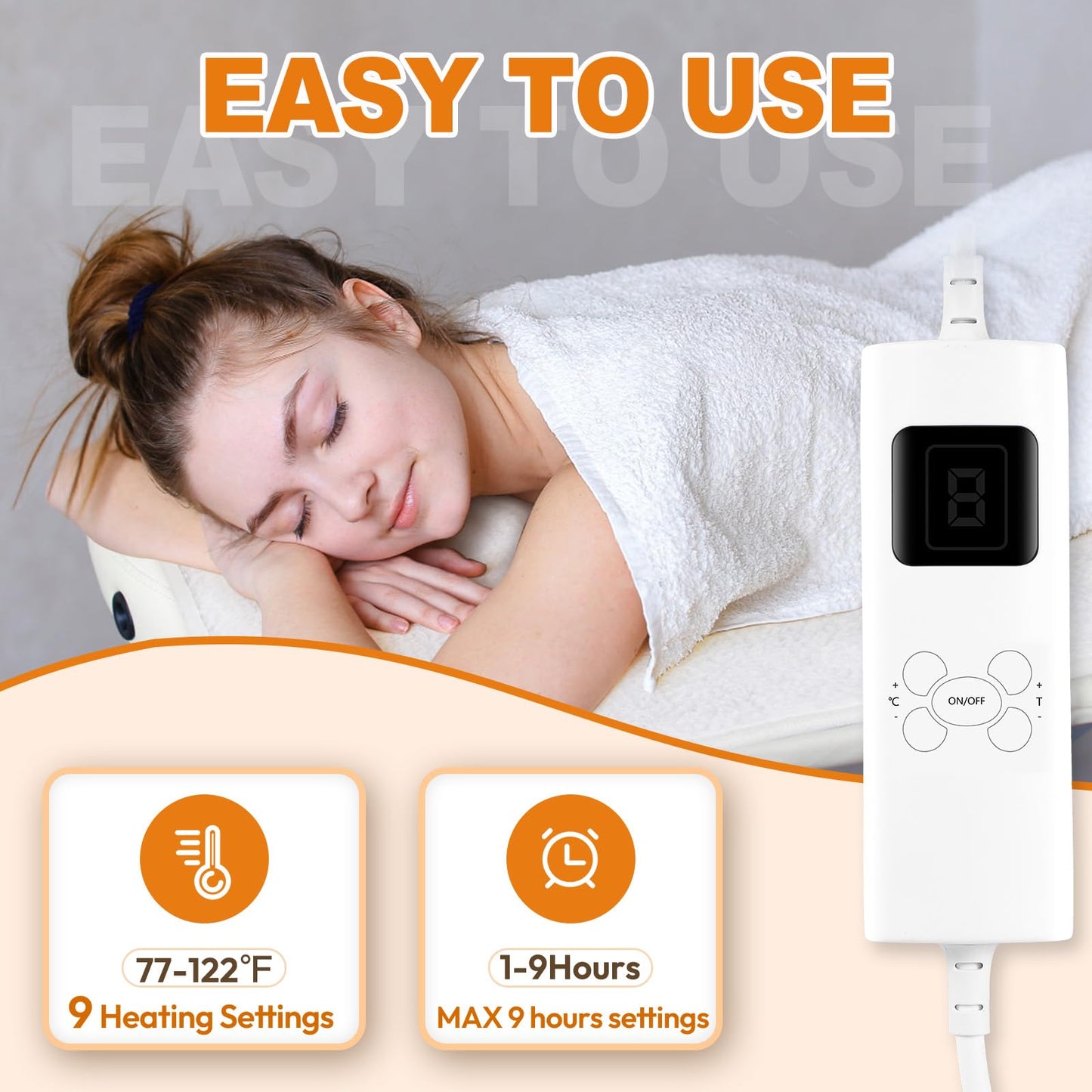 Massage Table Warmer Pads Heated Mattress Pad 9 Heat Settings Professional SPA Bed Warmer (71" x 30"), Digital Heat Control Pad Electric Heating Pad, w/Overheat Protection for Massage Bed & Spa,White