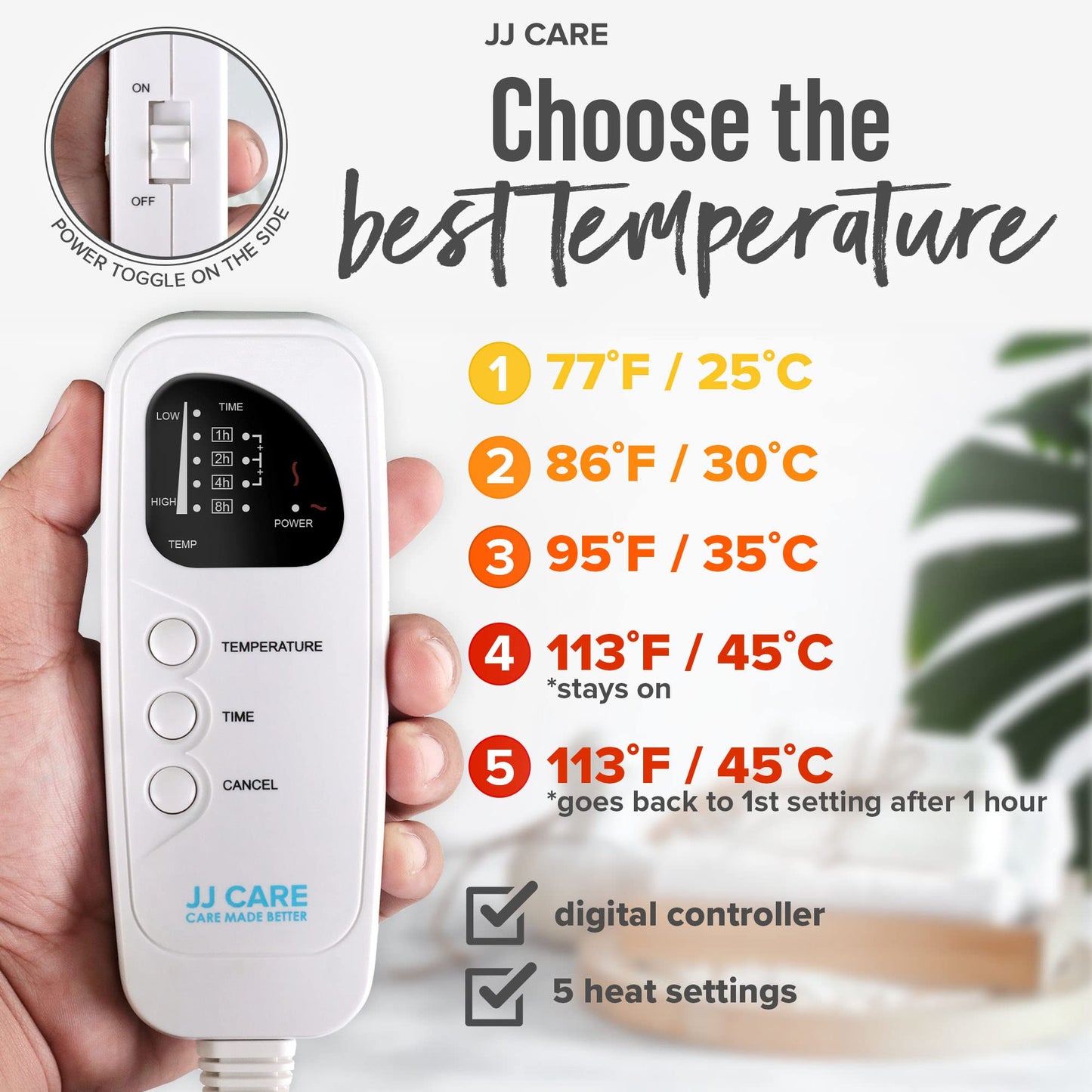 JJ CARE Massage Table Warmer 31"x71", Digital 5 Heat Control Massage Bed Warmer Fleece Pad w/Detachable 12 FT Cord, Table Warmer Massage Therapy w/Overheat Protection, Massage Table Heating Pad