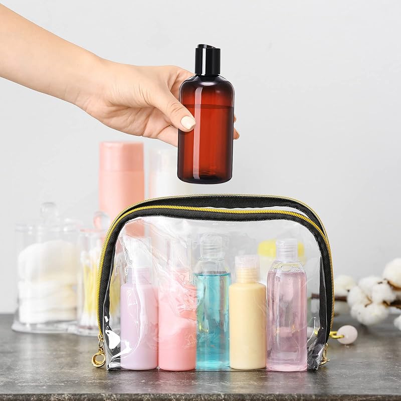 Zubebe 36 Pcs 8 oz Brown Plastic Travel Bottles – Refillable PET Shampoo/Lotion Containers, Disc Cap, Leakproof