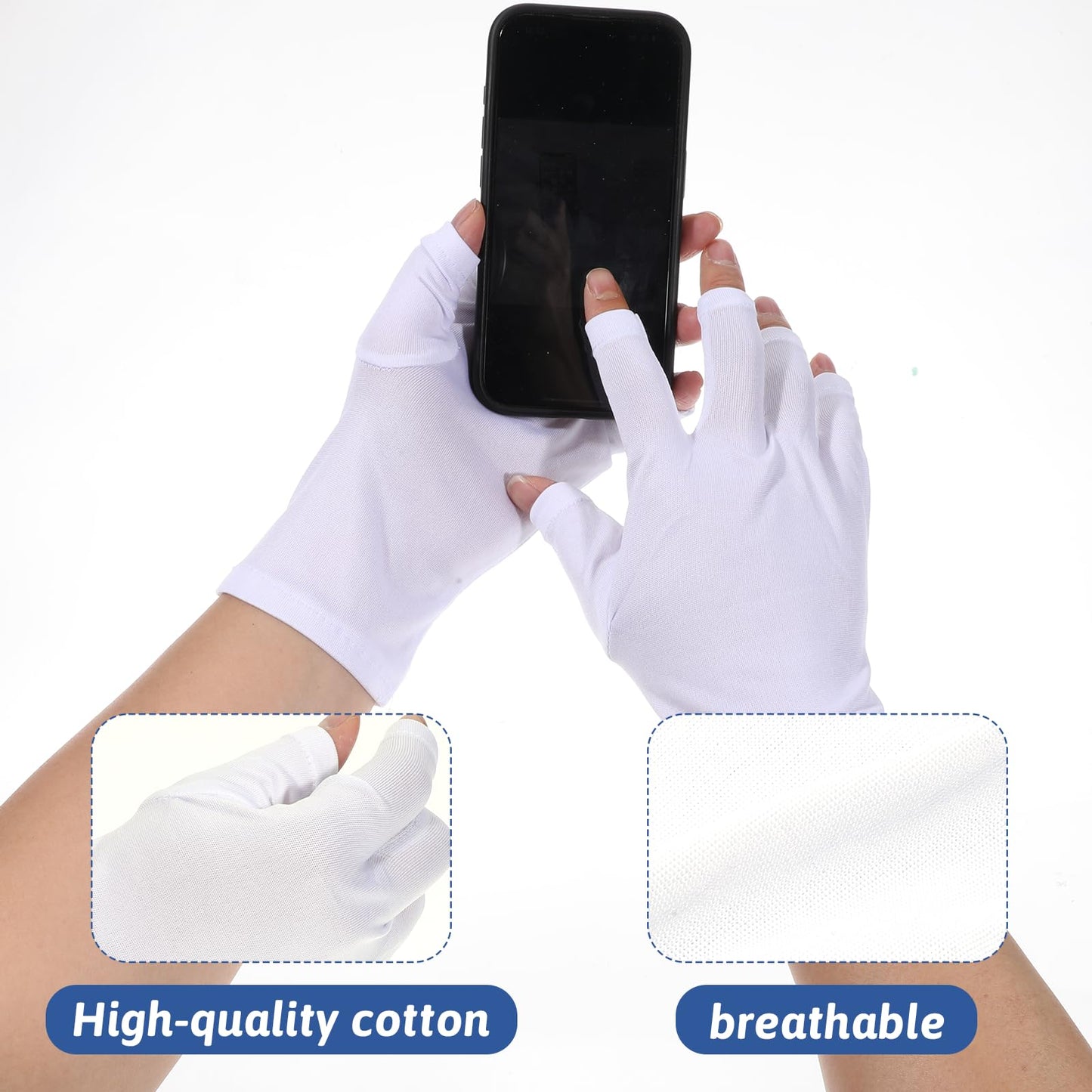 8 Pairs Fingerless Cotton Gloves for Women White Moisturizing Gloves for Sleeping Overnight Thin Moisturizer Glove for Men Women