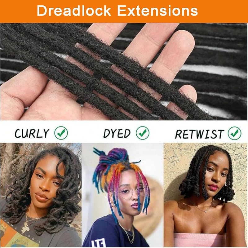1B-0.4CM 8-Inch Dreadlock Extensions - 10 Strands Real Human Hair