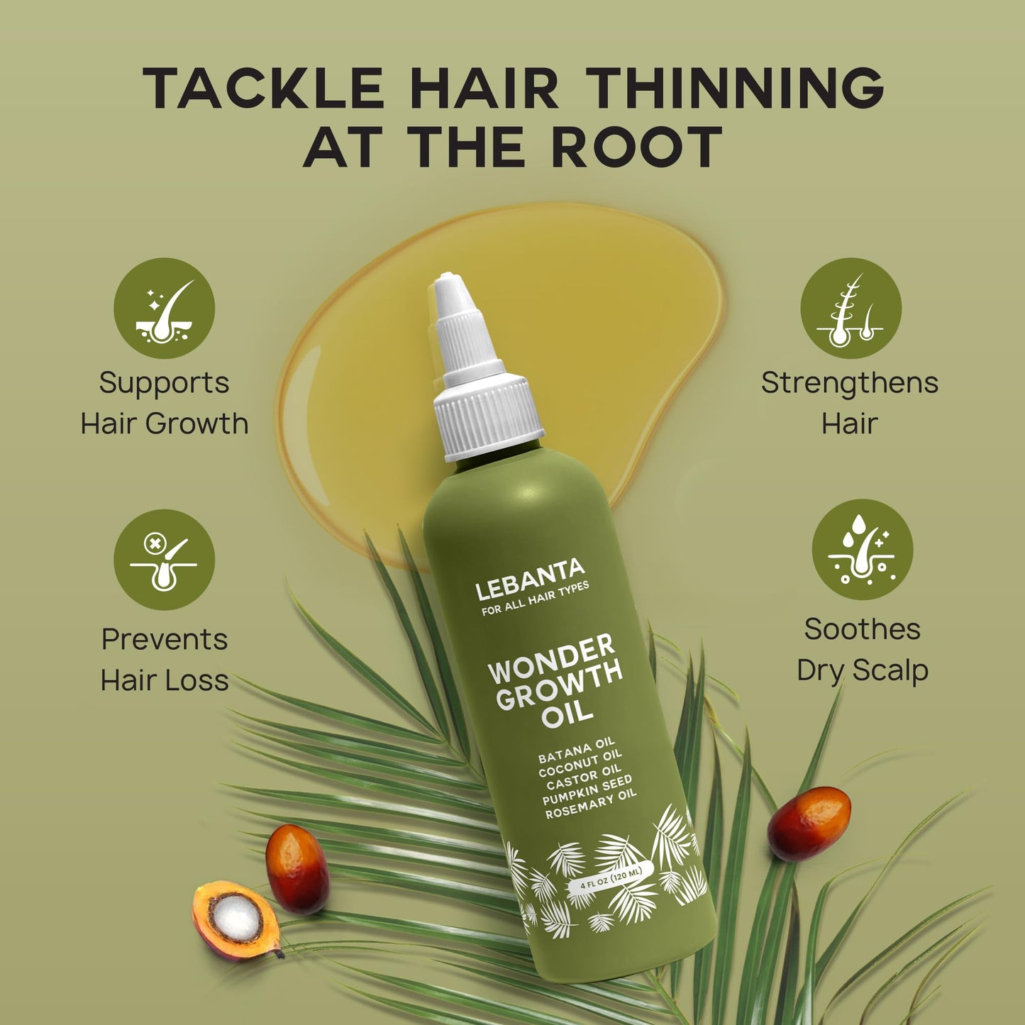Lebanta Batana Oil For Hair Growth - 100% Pure, Raw & Natural Blend With Organic Castor, Pumpkin Seed, Coconut and Rosemary Oil - Thicker, Stronger Hair For Men & Women Scalp (1 Pack)