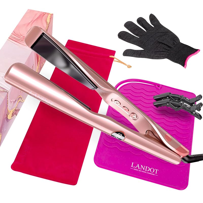 Rose Gold LANDOT 2-in-1 Hair Straightener & Curler – Dual Voltage 1"