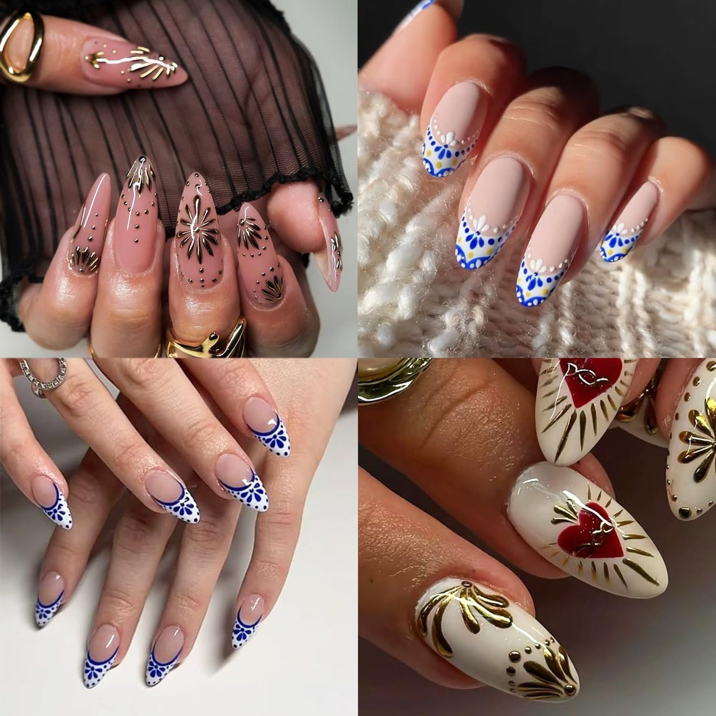 6 Sheets Bohemia Nail Stickers for Nail Art 3D Self-Adhesive Flower Nail Art Stickers Blue Silver Gold Flowers Nail Decals Bohemian Style Nail Design for Women DIY Nails Decoration Supplies