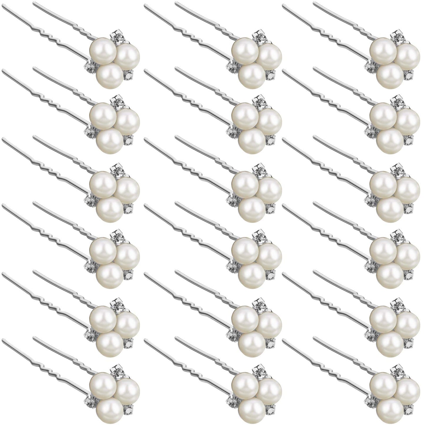 WILLBOND 18 Pcs Pearl Hair Pins Bridal Wedding Hair Accessories Crystal Bobby Pin for Brides Bridesmaids Flower Women Girls(Silver)