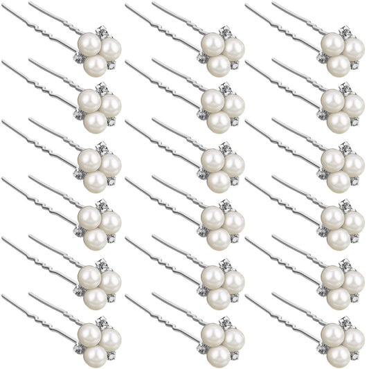 WILLBOND 18 Pcs Pearl Hair Pins Bridal Wedding Hair Accessories Crystal Bobby Pin for Brides Bridesmaids Flower Women Girls(Silver)