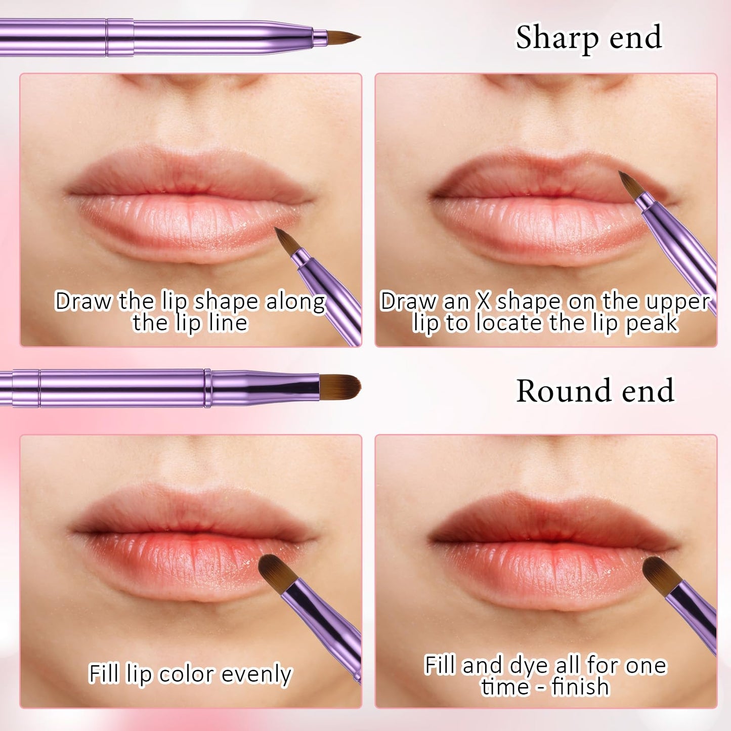 8 Pcs Retractable Lip Brush Set,Silicone Lip Scrubber Exfoliator Tool Soft Cleaning Double-Sided Mini Exfoliating Brush