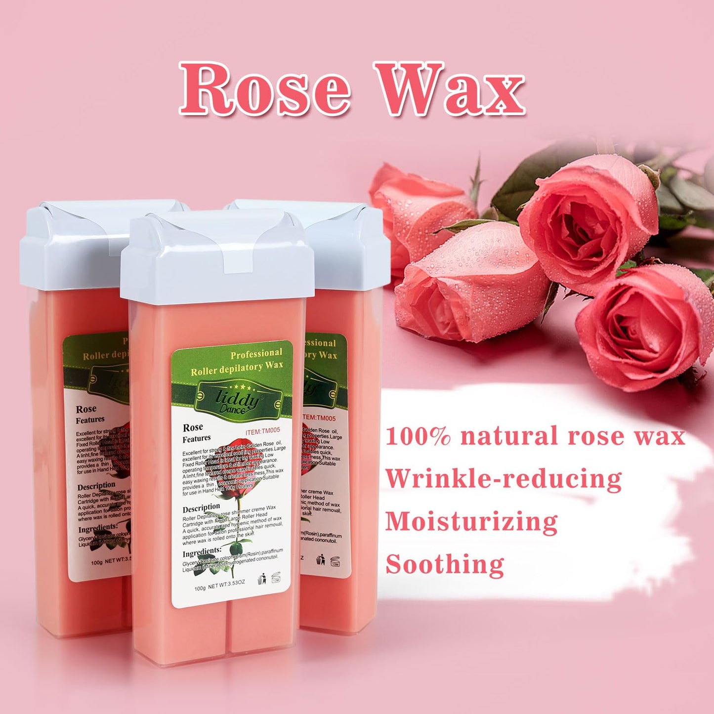 Roll on Waxing Kit for Women and Men - Sensitive Skin Wax Roller With Paper, Warmer, Rose Soft Wax, Pre and After-wax Treatment