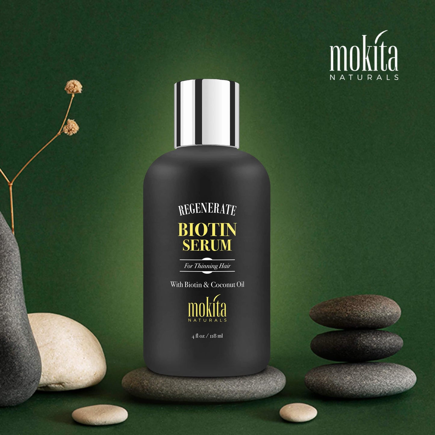 Mokita Naturals Hair Growth Serum - Unique Paraben-Free Biotin Formula for Healthy Hair Growth in Men and Women, All Hair Types - 4oz