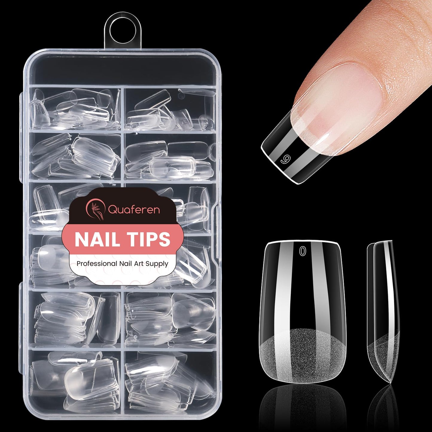 Quaferen Square Nail Tips Short: 240pcs Pre-shape Acrylic Fake Nail Tips Square - 12 Sizes Soft Gel Full Cover Clear Gelly Press on False Tip for Nail Extension Salon Home