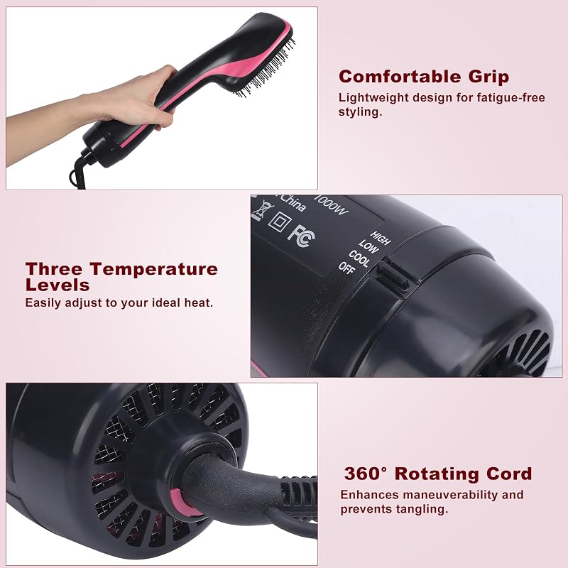 2-in-1 Hair Dryer Brush Straightener with Negative Ions for Smooth, Frizz-Free Hair