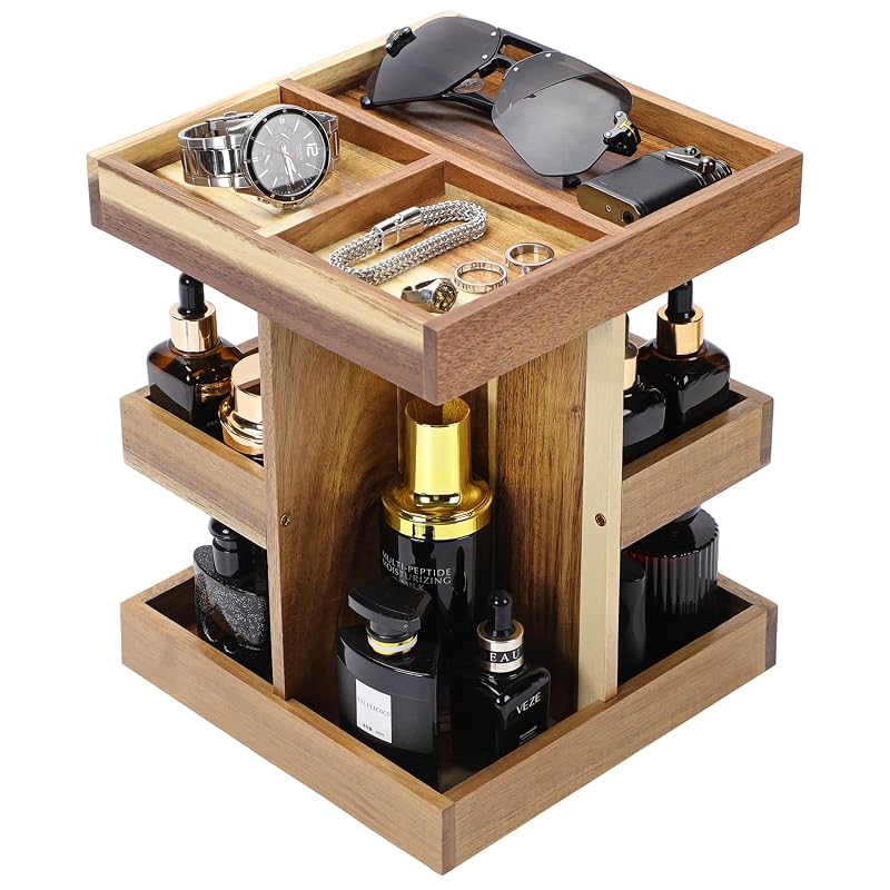Acacia Wood Cologne Organizer Stand – Multi‑Layer Men’s Perfume Display