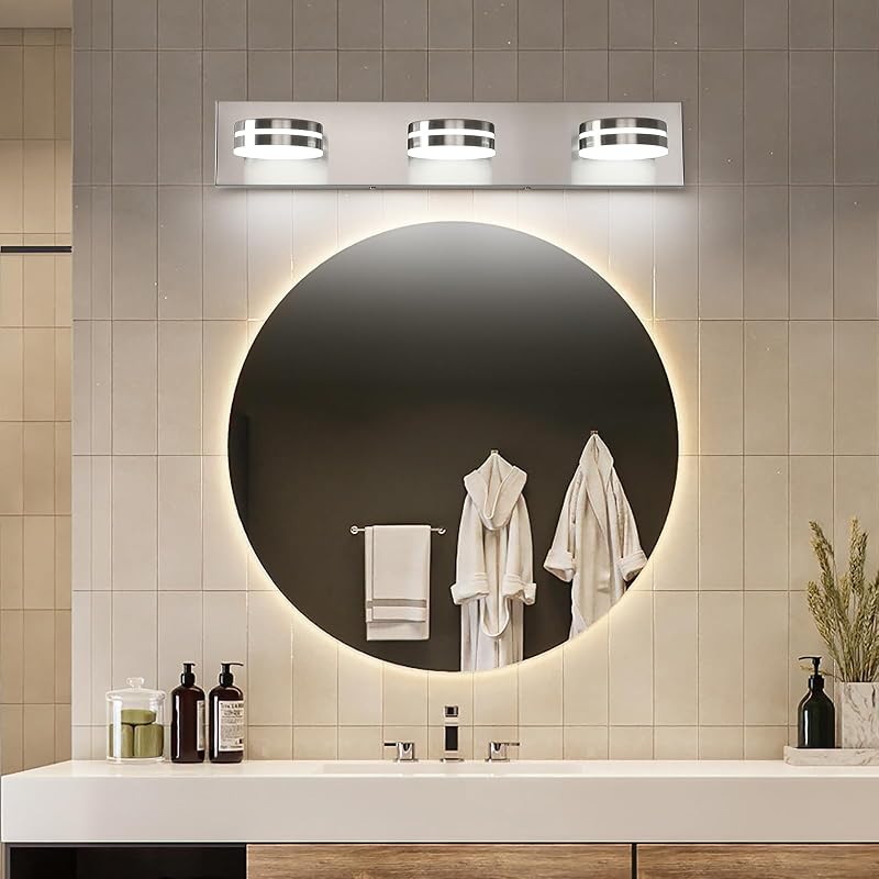 Dimmable 24in Brushed Nickel Vanity Light — 3-Light Over Mirror, 5500K LED, 350° Rotating Heads