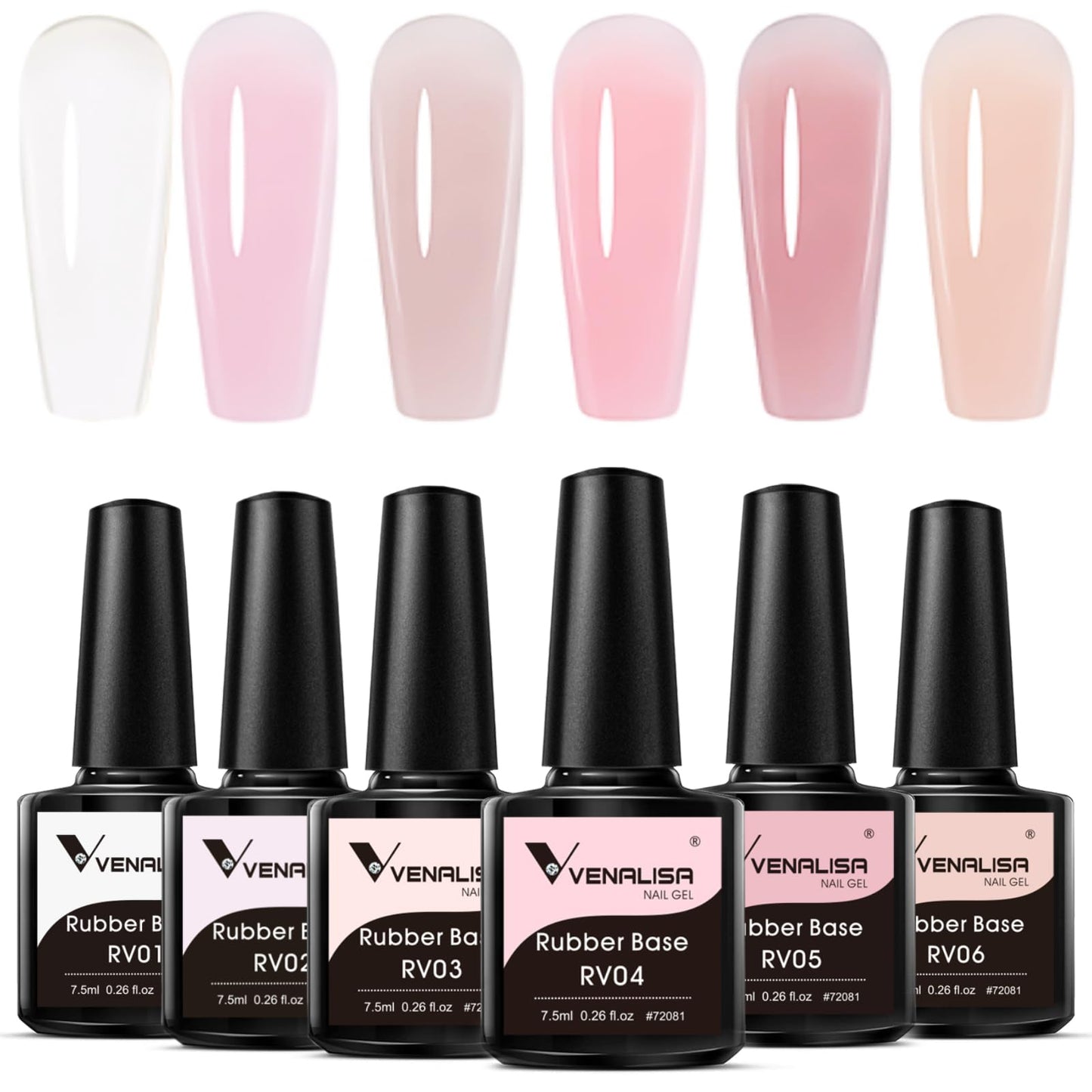 VENALISA Rubber Base Gel Nail Polish Set of 6 Colors Clear Sheer Nude Pink Rubber Base Coat Jelly Neutral Skin Tone Transparent Soak Off UV Gel Salon Nail Art DIY at Home Manicure