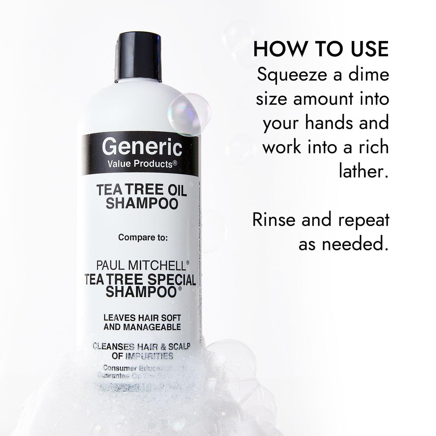 Generic Value Products Tea Tree Oil Shampoo, Leaves Hair Soft and Manageable, Leaves Scalp Clean and Tingling, Adds Vitality and Luster, 16 oz.