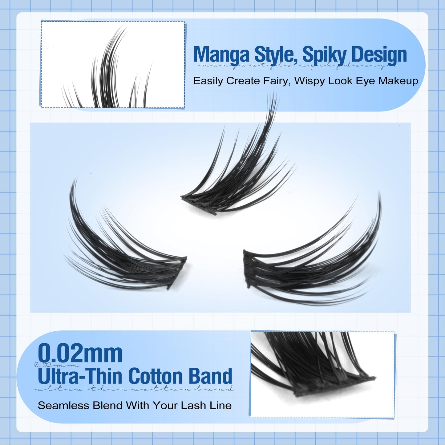 Fairy Lash Clusters Kit Manga Cluster Eyelash Extensions Kit Spiky Cluster Lashes Anime Individual Lashes Wispy Eyelash Clusters 10-16MM Natural Lash Extension Everyday DIY Lash Bond and Seal Kit