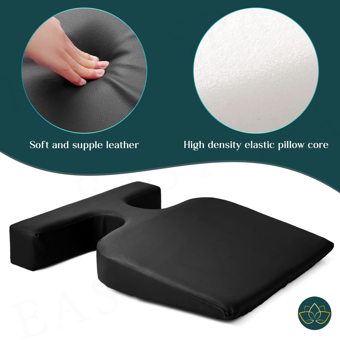 EASY SPA Massage Table Breast Pillow Upgraded for Larger Bust Sizes(AA-C+), Wedge Cushion, Comfort Bolster Wedge, Prone Pillow (Black) for Sleep or After Surgery