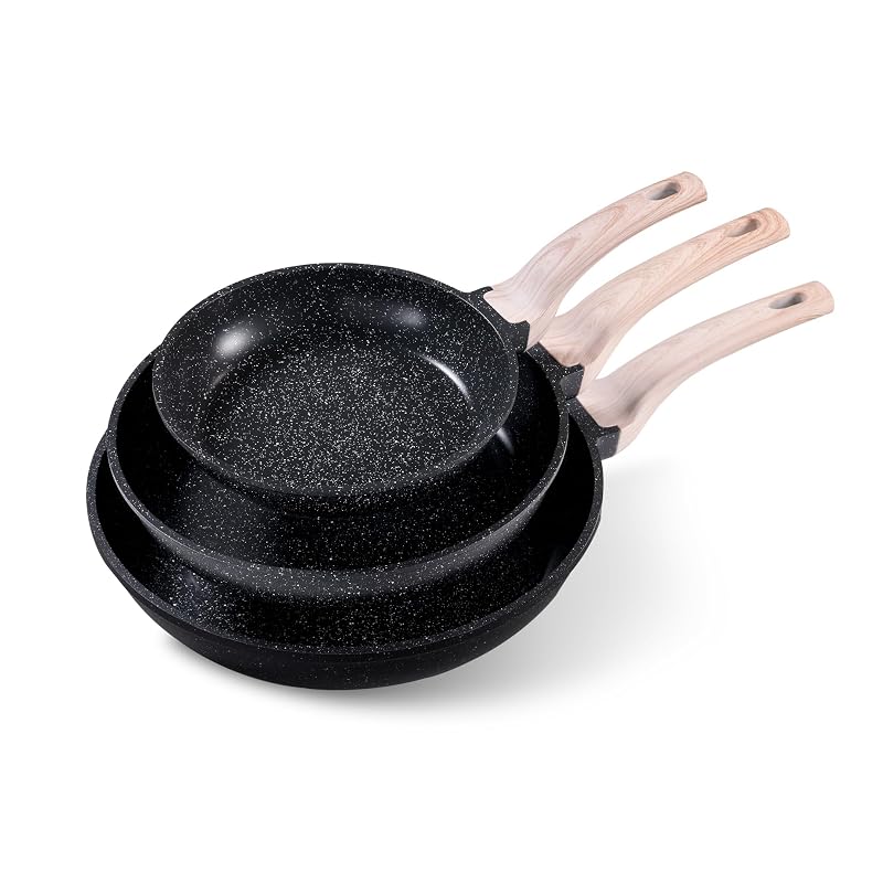 CAROTE Non Stick Frying Pan, Black 8"+10"+12" Granite Skillet Set