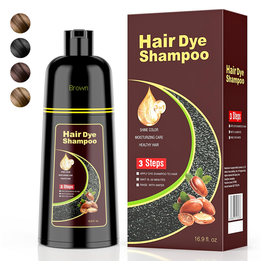 Black Hair Dye Shampoo 3 in 1，Argan Herbal Hair Color Shampoo Covers Gray Hair for Women and Men (16.9 fl.oz Black)