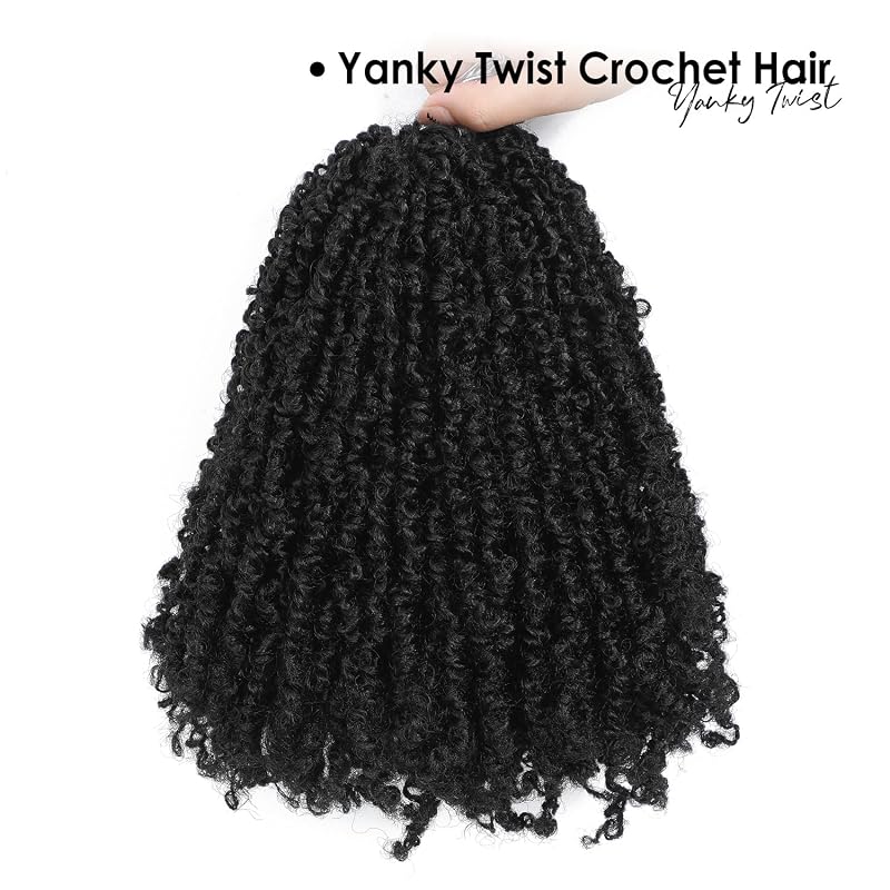 Yanky Twist Crochet Hair - 12" 14" 16" Natural Black (1B#) 9 Packs, Pre-Mixed