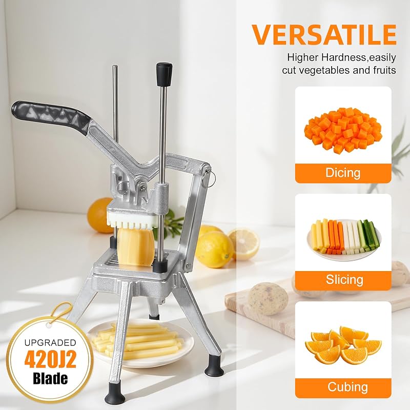 Lever-Action Commercial Vegetable Chopper with 4-Blade System – 1/4" Fine Cut, Stainless Steel Fry Cutter